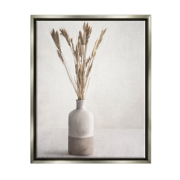 Stupell Industries Neutral Wheat Sprigs Botanical & Floral Painting Gray Floater Framed Canvas Art Print Wall Art, 17 x 21