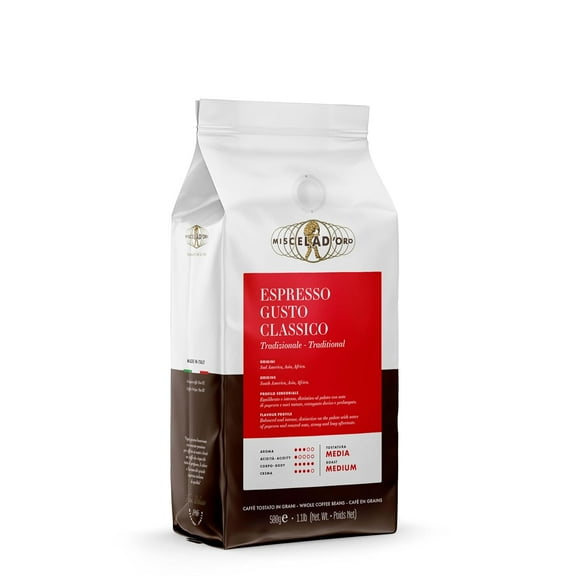 Miscela d'Oro Espresso Gusto Classico – 1.1 lb (500g) Italian Medium Roast, Balanced, Intense, Rich – Whole Bean Coffee Made in Italy