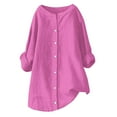 thumbnail image 5 of Womens Daily Casual Linen Shirts Long Sleeve Shirts Tops Casual Blouses Loose Fit Shirt Pink Women Blending Shirts Women Shirts(XL), 5 of 6