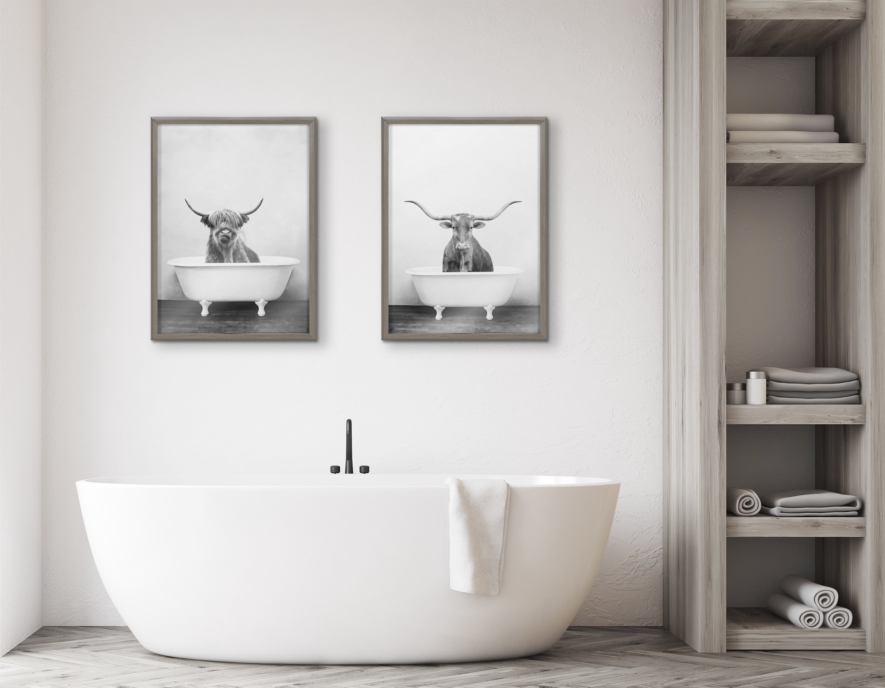 Blake Highland Cow in the Tub BW 18 in x 24 in Framed Photography Art Prints, by Kate and Laurel