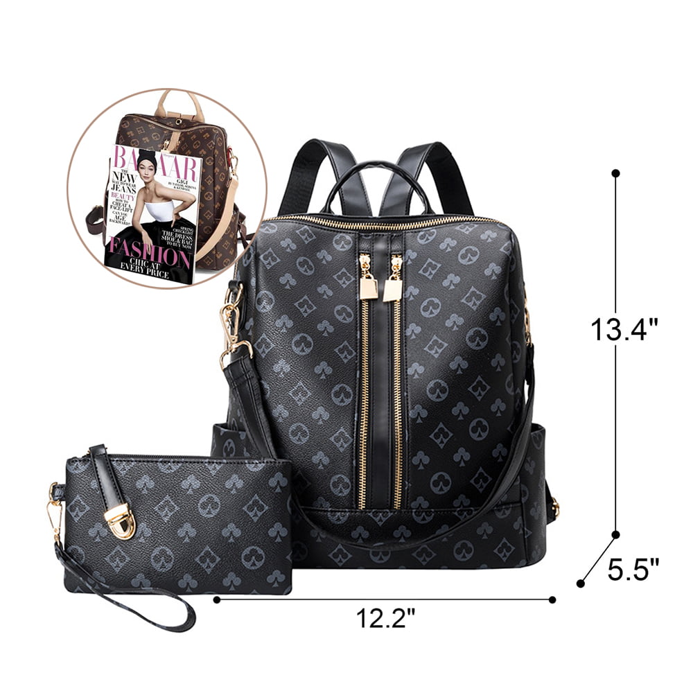 Sexy Dance 2Pcs Women Checkered Backpack Purse Leather Anti-Theft Shoulders  Bag Tote Handbag Fashion Ladies School Travel Daypack Backpack with with  Matching Wristlet Wallet, Black 