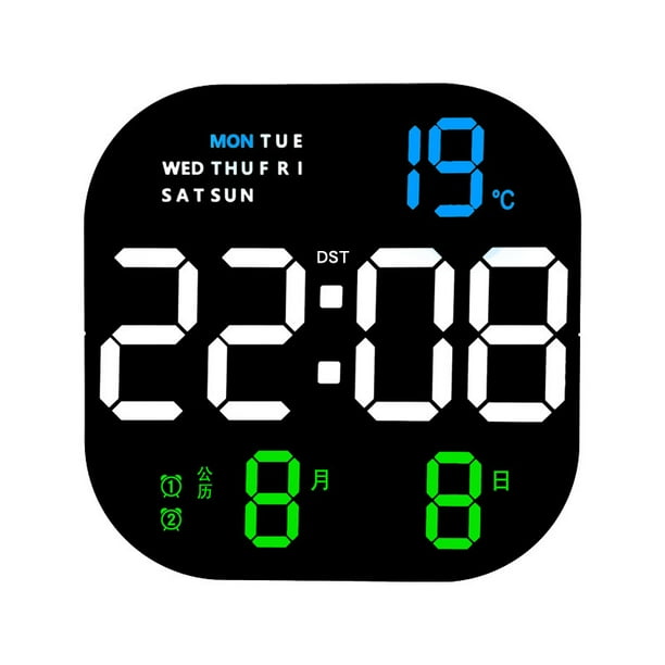 BIGUY Large LED Digital Wall Clock, 9 inches - Dual Alarm Clock - Indoor  Temperature - Remote Control -Calendar Display - Adjustable Brightness -  Night Display - Dual Mounting Options (Blue) - Walmart.com