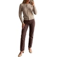 thumbnail image 2 of INSPIRE CHIC Women's Cable Knit Cardigan Crew Neck Long Sleeve Button Up Open Front Small Brown, 2 of 6