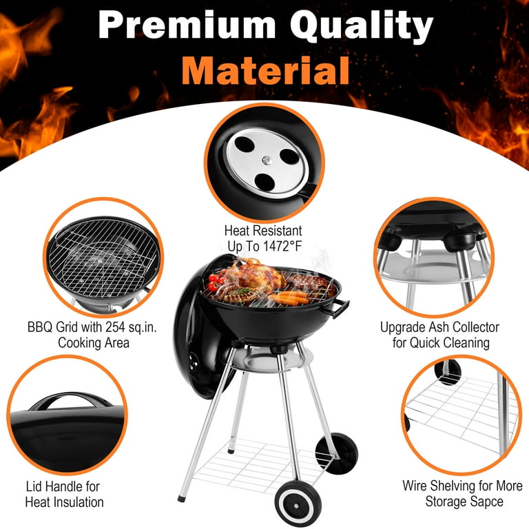 Gymax 18.5-Inch Kettle Charcoal Grill BBQ Outdoor Backyard Cooking with Wheels Black Gymax 18.5-Inch Kettle Charcoal Grill BBQ Outdoor Backyard Cooking with Wheels Black