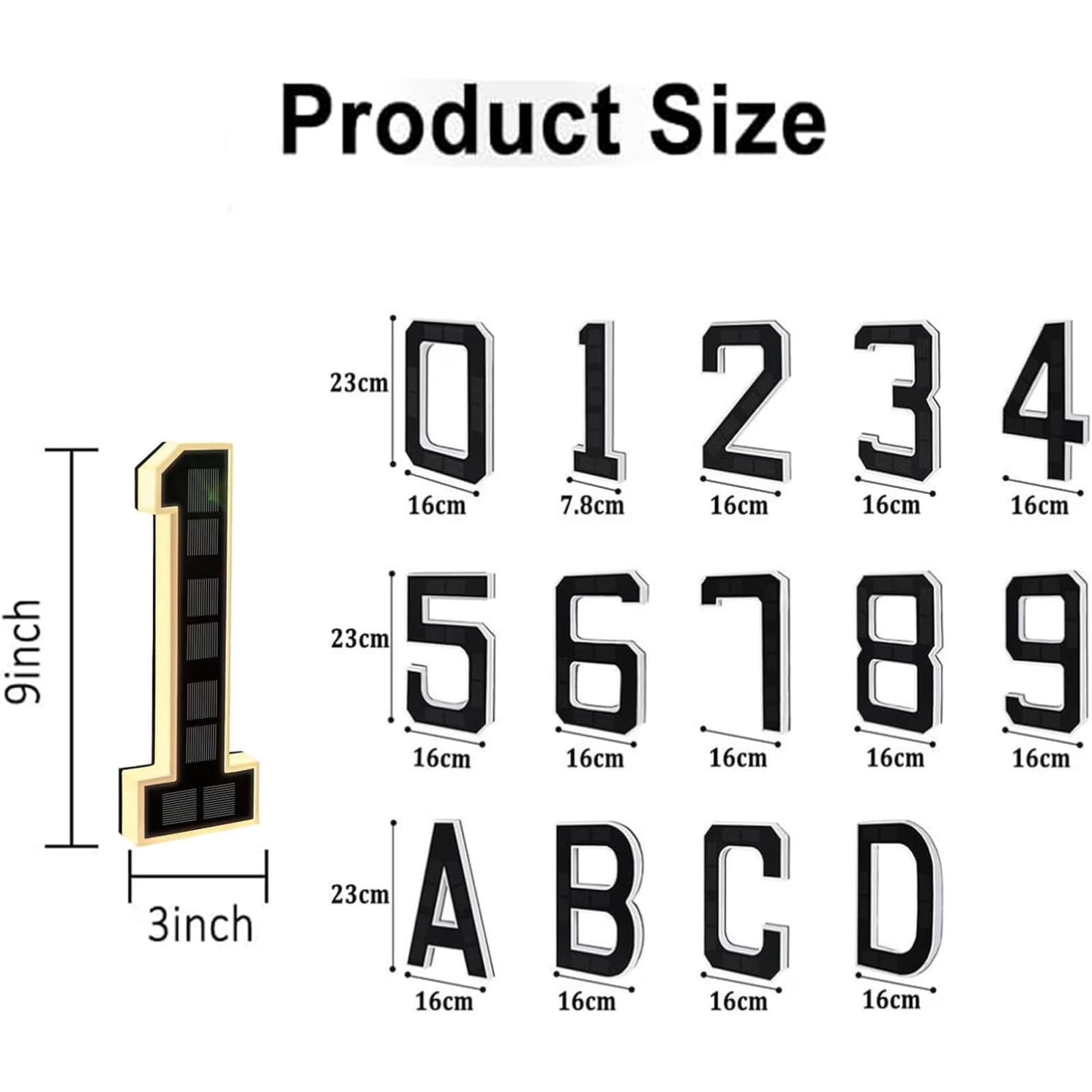 2026 New Solar House Numbers for Outside, 9" Light Up Address Numbers for House, No Drill Adhesive or Screw Mount, Waterproof LED Illuminated Modern Address Sign, Dusk to Dawn