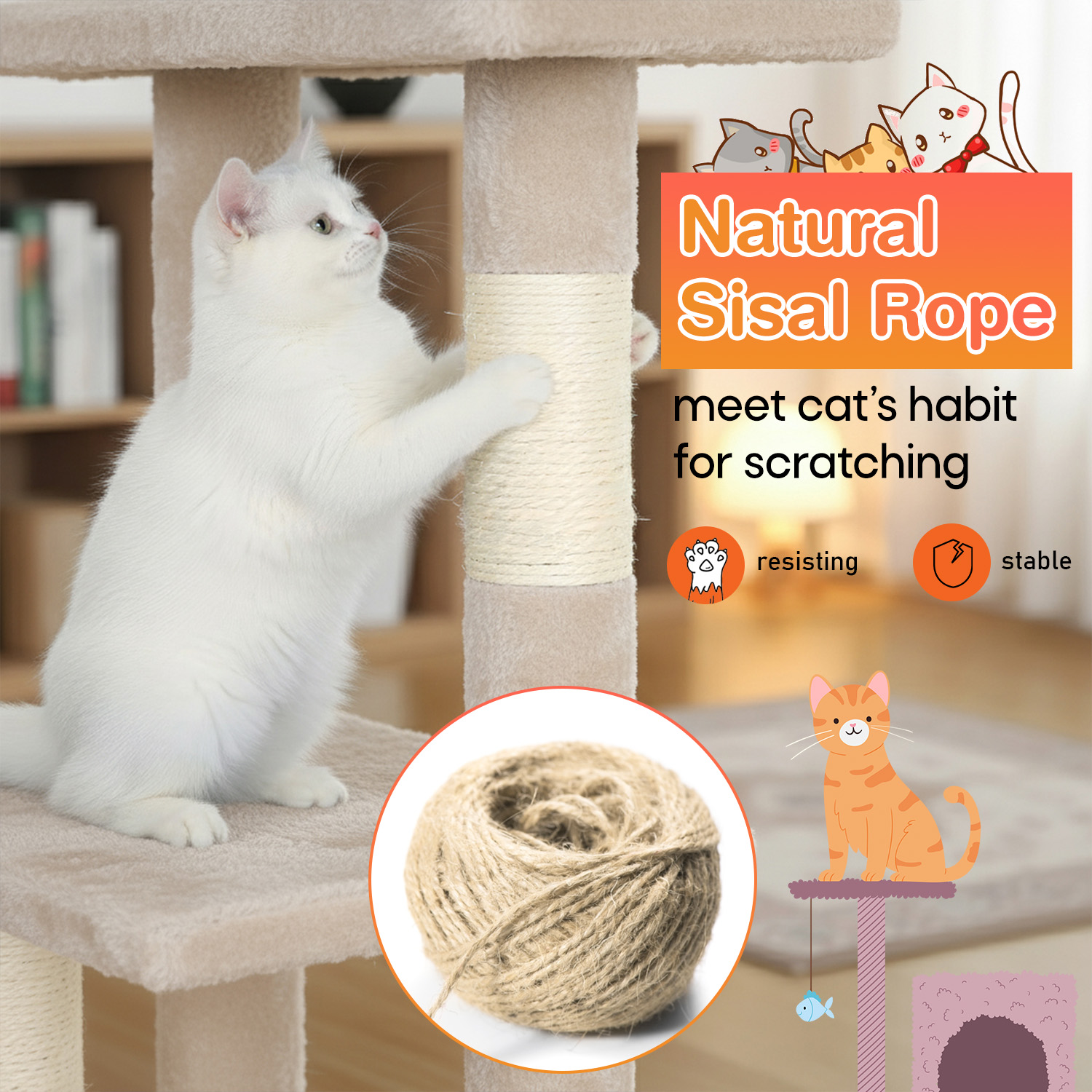 BestPet Cat Tree 37" Tall Cat Tower Kitten with Scratching Posts and Perches Indoor Activity Center for Cats (Beige)