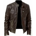 thumbnail image 1 of Men's Stand Collar Slim Fit Leather Jacket Zipper Pocket Decorative pu Leather Biker Men's Jacket, 1 of 6