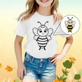 thumbnail image 2 of NINGMENG Hauts et T-Shirts pour Filles, Été, Imprimé Abeille, Col Rond, Manches Courtes, Décontracté, Confortable, Mode Urbaine, Blanc, 6-7 Ans, 2 of 4