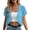 Blue, variant on Women Flowy Square Neck Short Sleeve Solid Casual Boho Vacation Beach Loose Crop Top Cardigan Chiffon Breathable Top, Blue XL