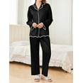 thumbnail image 2 of Ekouaer Womens Silk Pajama Set Satin Long Sleeve Button-Down Top and Pants with Ruffle Soft Sleepwear, 2 of 6