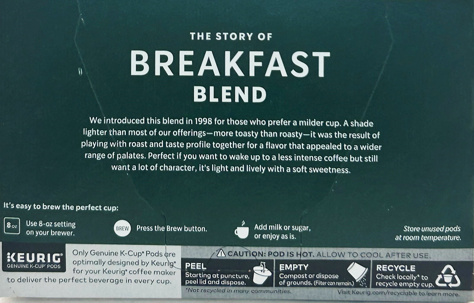 Starbucks K-Cup Breakfast Blend Coffee, 4.4 oz, 10 Pods