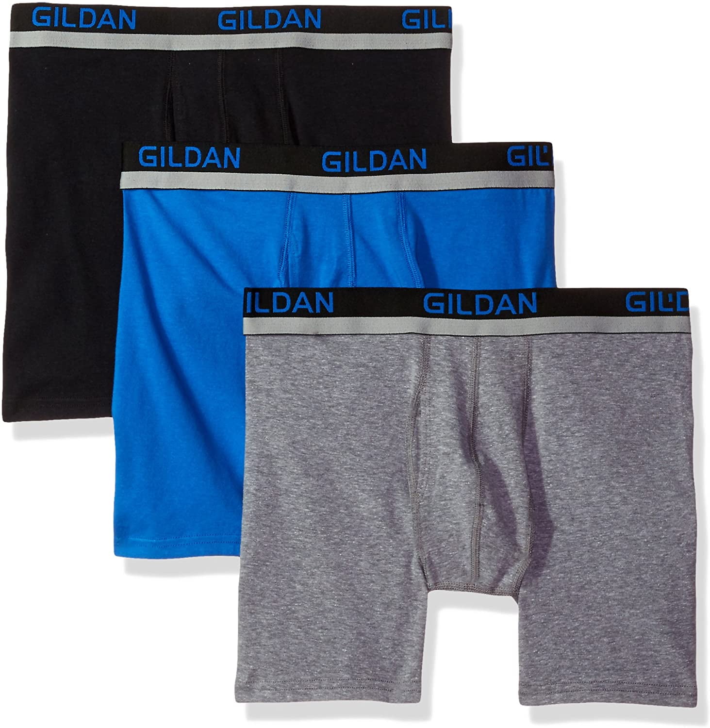 Gildan Men's Cotton Spandex Athletic Boxer Briefs, 3Pack, Black/Royal