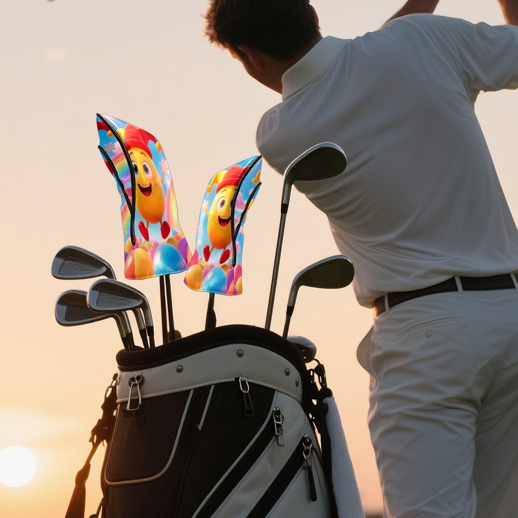 Golf Club Covers, Easter Egg Premium PU Leather Driver Hybrid Putter Head Covers with Velvet Lining, Waterproof Golf Gifts for Men Women