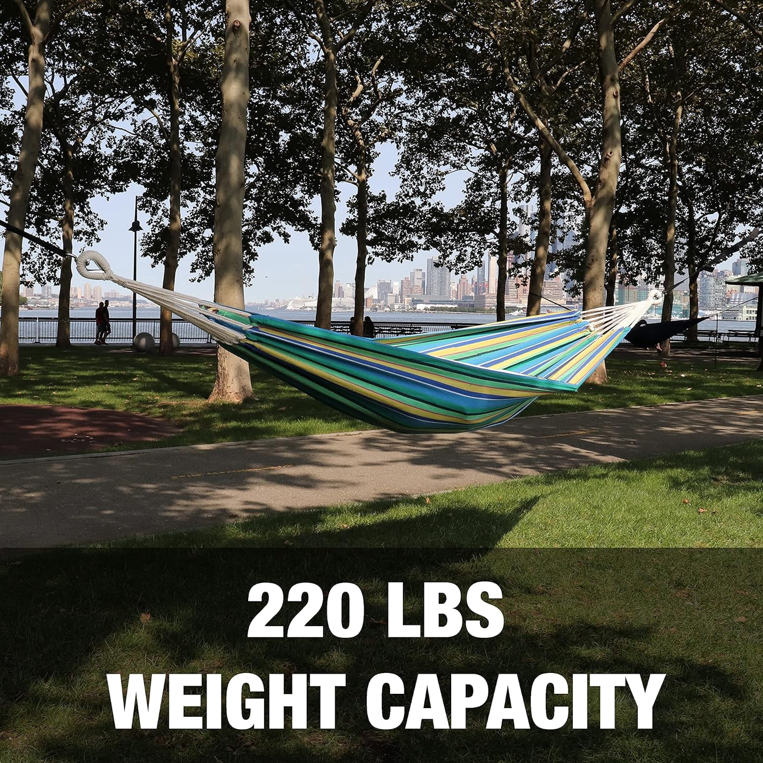 40" Wide Hammock w/H-Woven Rope Loops  Hanging Hardware, Outdoor, Patio, Backyard Durable, Cotton  Polyester Blend, 220 Lbs Capacity, Rain Forest
