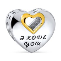 Bling Jewelry Womens Valentine "I LOVE YOU" Heart Charm Bead Two-Tone Gold Plated Sterling Silver
