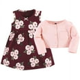 thumbnail image 3 of Hudson Baby Girls Cotton Dress and Cardigan Set, Burgundy Floral, 3 Toddler, 3 of 5