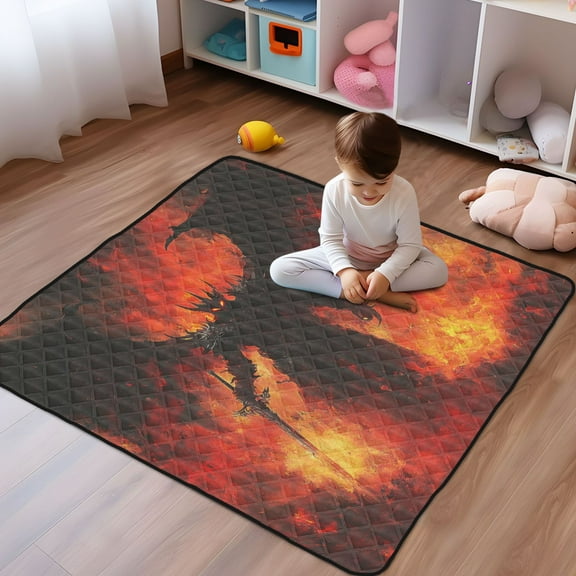 WOBOGO The Demon with A Sword Baby Playmats Extra Large Waterproof Rollable Activity Pads for Toddlers 50×50inch