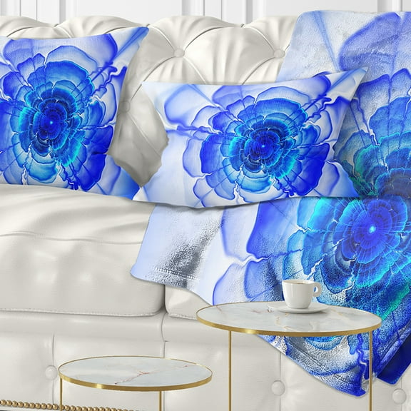 Designart Large Blue Fractal Flower Petals - Floral Throw Pillow - 12x20
