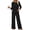 Black, variant on Pajamas Sets for Women Casual Two Piece Lounge Sets 3/4 Sleeve Crew Neck Top Wide Leg Pants Vacation Travel Outfits