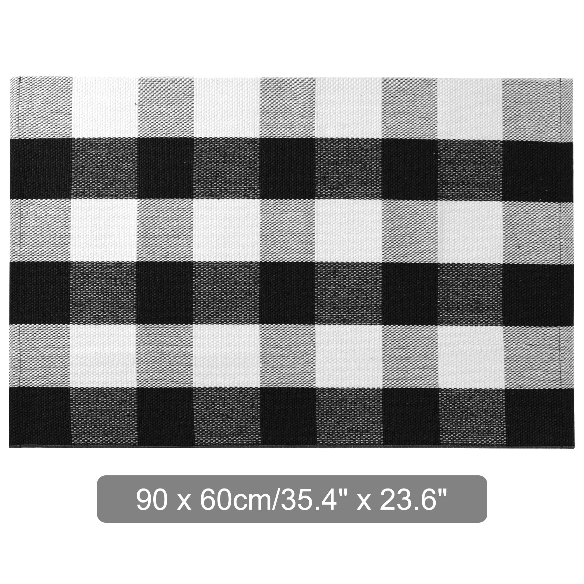 Unique Bargains Cotton Woven Checkered Area Rugs Floor Rug Carpet Mat Black & White 35"x24"