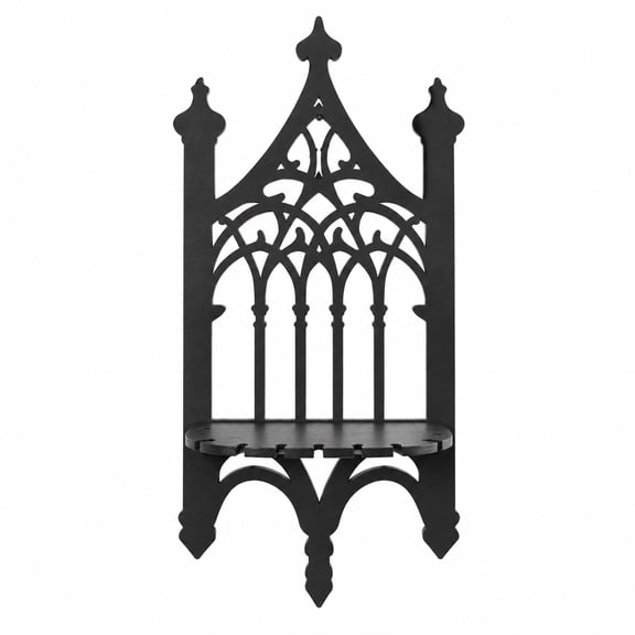 Black Wooden Gothic Wall Shelf, Fence Style Floating Display Shelf for Crystals and Candles, Wall Mounted Decor for Bedroom Living Room