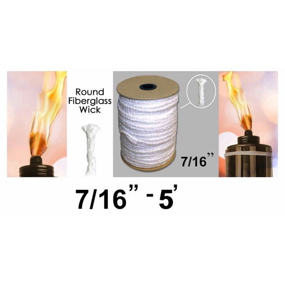 7/16” Round Fiberglass Wick 5' Kerosene Lamp Tiki Torch Bottle Oil Candle Usa