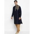 thumbnail image 3 of Royal Kurta Elegant Blue Silk Blend Patchwork Kurta and Cream Churidaar for Men, 3 of 8