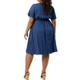thumbnail image 3 of Agnes Orinda Women's Plus Size A Line Midi Dress Elastic Waist V Neck Short Sleeve Chambray Denim Dresses 1X Dark Blue, 3 of 6