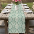 thumbnail image 4 of Beige Green Flower Table Runner, Ethnic Middle East Cotton Linen Kitchen Table Decoration Washable Dining Tabletop Runners for Home Party Decor 13x60 Inches, 4 of 9