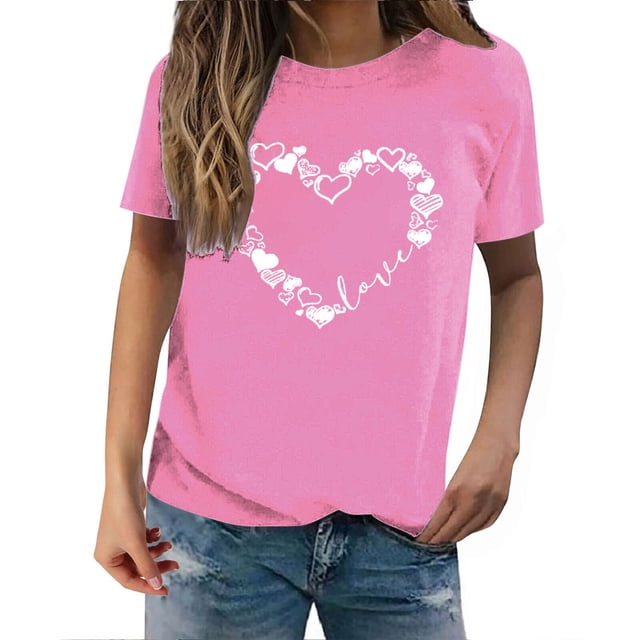T-Shirts de la Saint-Valentin pour Femmes, T-Shirts Graphiques Cœur d'Amour, T-Shirts Graphiques Mignons pour Adolescentes, T-Shirts Décontractés Imprimés pour la Saint-Valentin, T-Shirt Col Rond Imprimé, Chandail pour Femmes