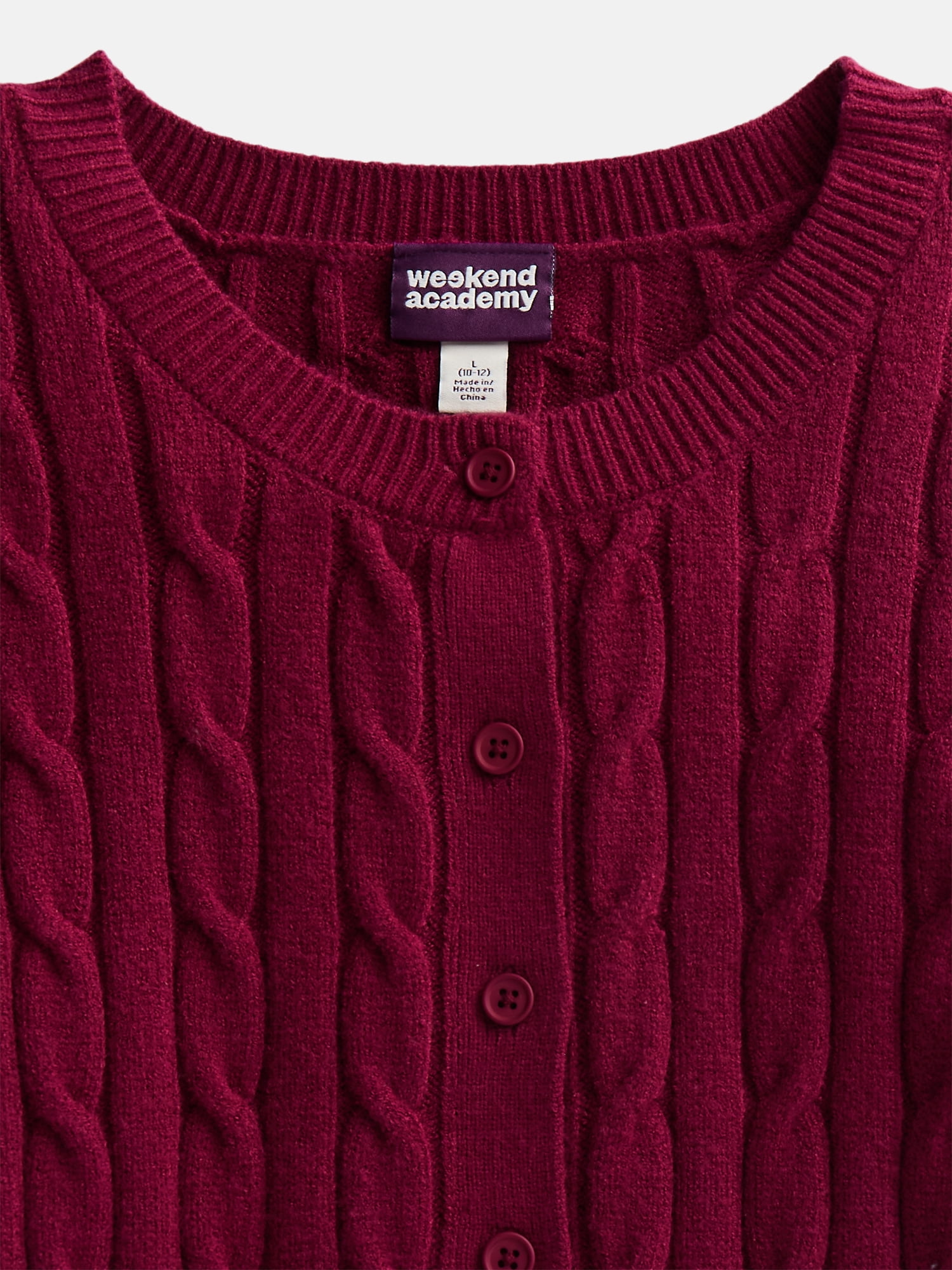 Weekend Academy Girls Button Front Cable Knit Cardigan with Short Sleeves, Sizes 4-18