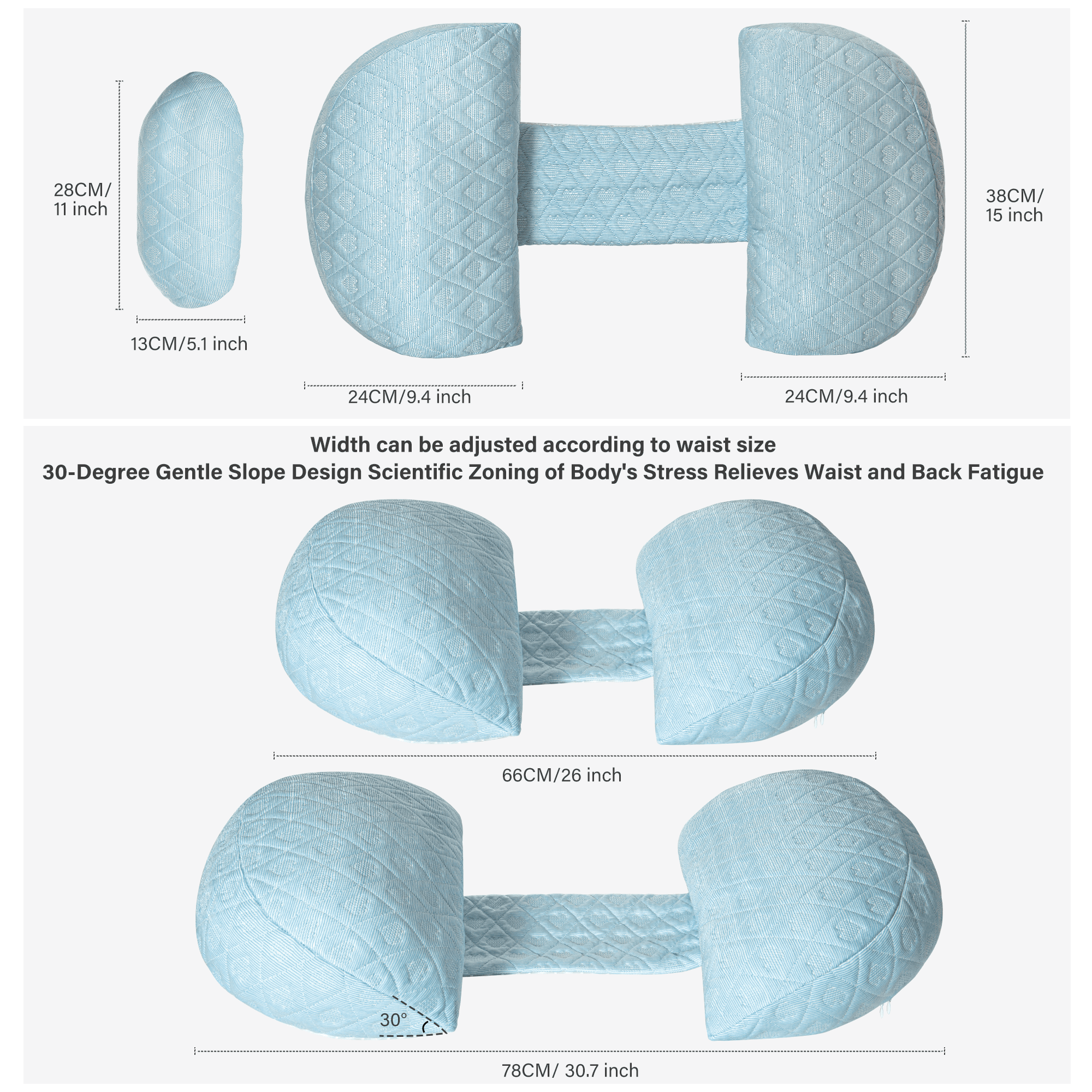 CZL Pregnancy Pillow for Women Sleeping, Ergonomic Maternity Body Support for Back, Belly, Legs, Hips, Small Portable Pregnancy Pillows with Detachable & Washable Cover (Light Blue)
