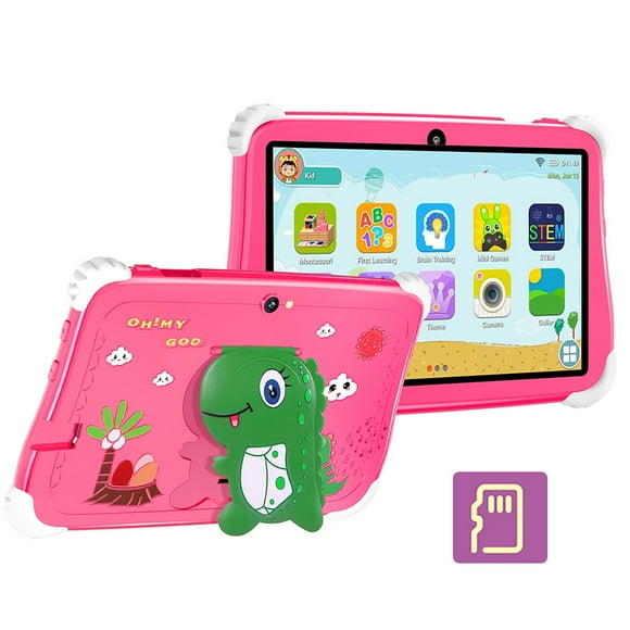 Zootealy 7" Dinosaur Tablet C75 4+64GB Red US Plug Android 10 MTK6755 5000mAh 5MP Camera Arm Mali-T720WiFi BT5.0 FM 22.2*7.7*1cm 335g