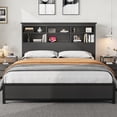 thumbnail image 3 of Bed Frame with Bookcase Headboard, Tall Wooden Bed Headboard Frame with Type-c & USB Charging Station, 3 of 7