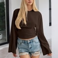 thumbnail image 5 of Tops for Women Trendy Solid Wide Sleeve Waist Cinching Sexy Round Neck Plus Size Tops, 5 of 9
