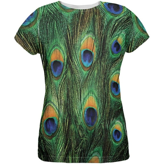 Peacock Feathers All Over Womens T Shirt Multi SM