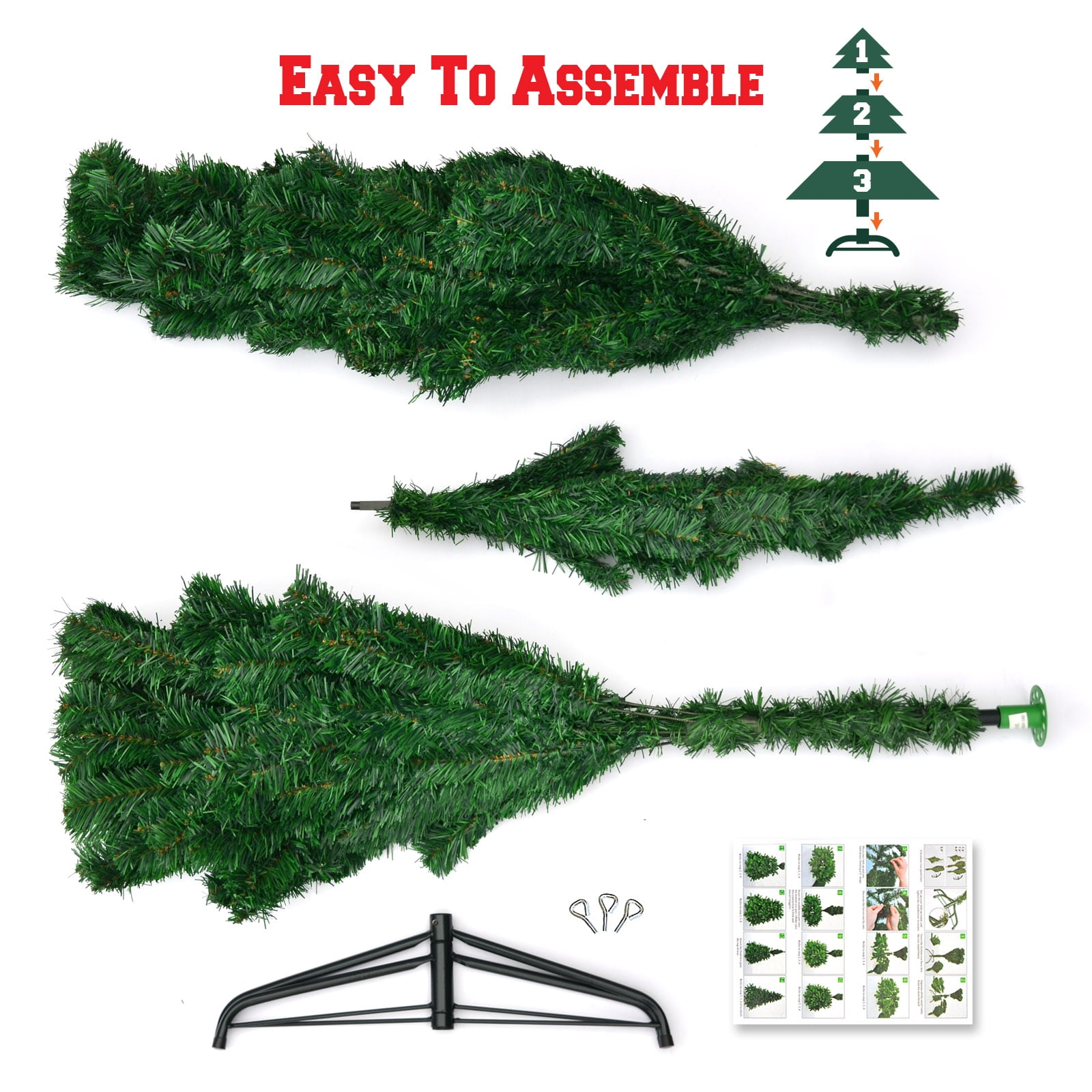 Sunrise 4 Sizes Artificial Christmas Tree w/Metal Stand,Easy Assembly, Green (7 Ft)