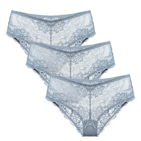 

Deyllo Women s Sexy Sheer Floral Lace Low Waist See Through Brief 3 Gray S