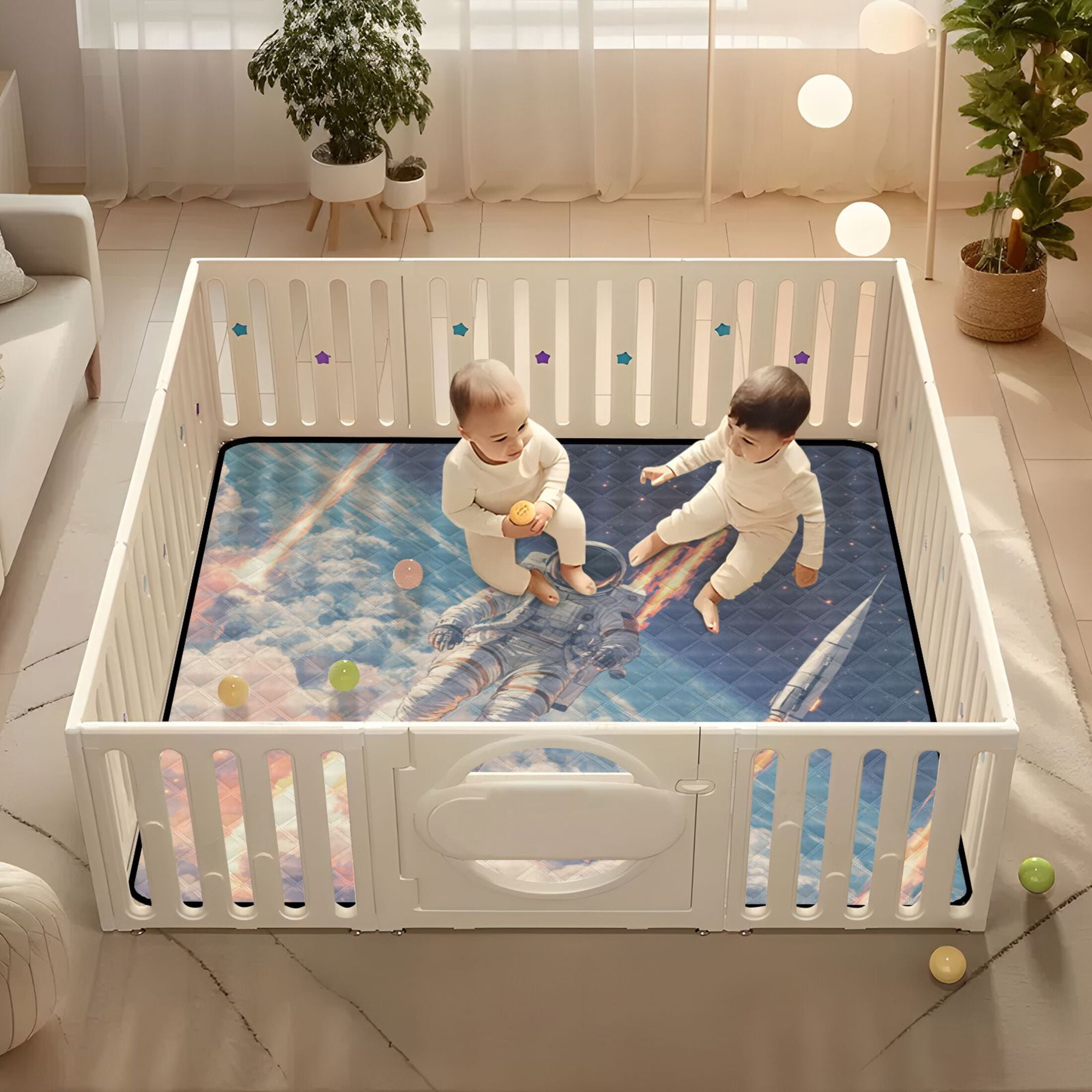WOBOGO Astronauts Fly Into Space Baby Playmats Extra Large Waterproof Rollable Activity Pads for Toddlers 50×50inch