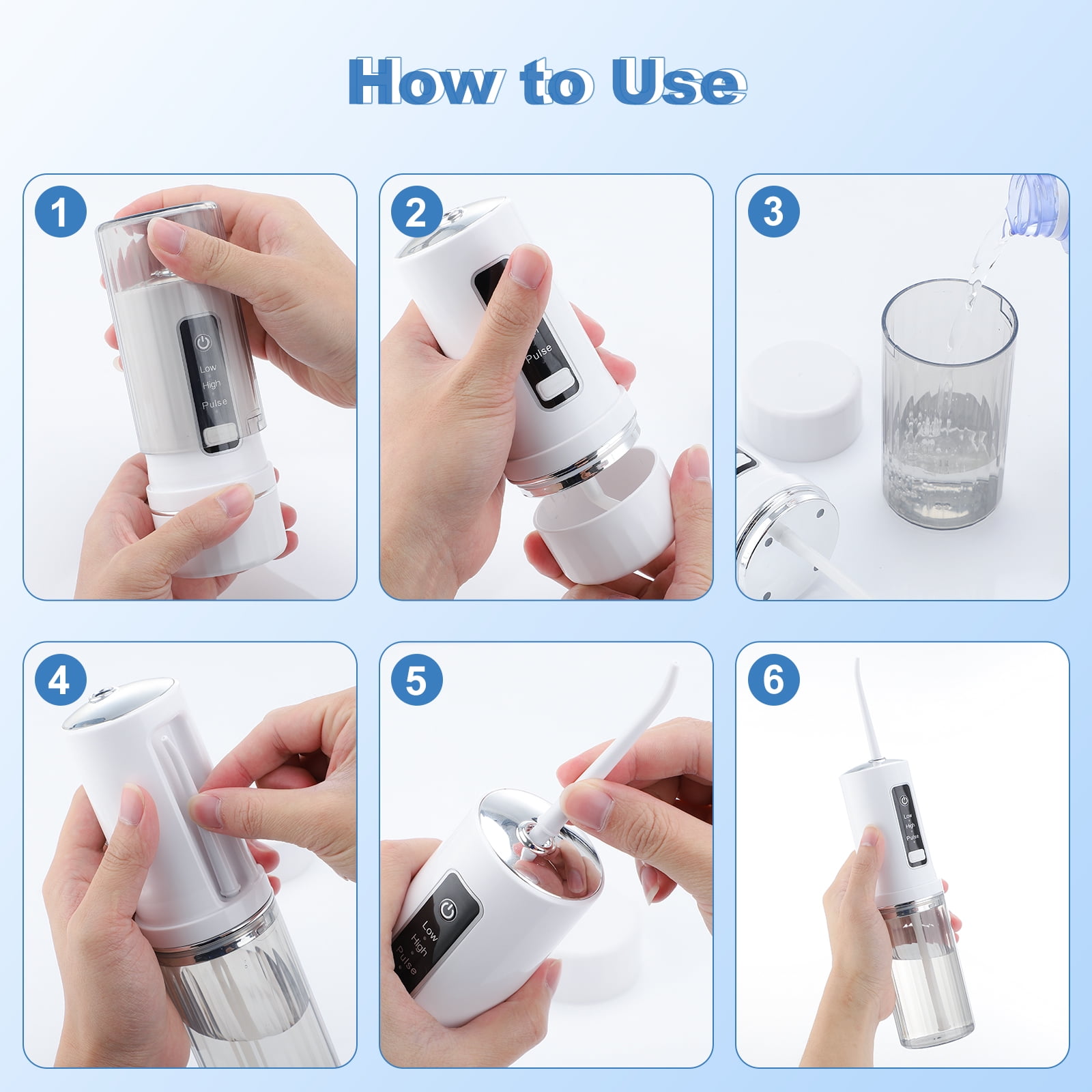 Cordless Water Dental Flosser with 3 Modes 4 Jets Rechargeable IPX7 Waterproof 230ML Water Tank Dental Oral Irrigator for Travel Home Braces(White)