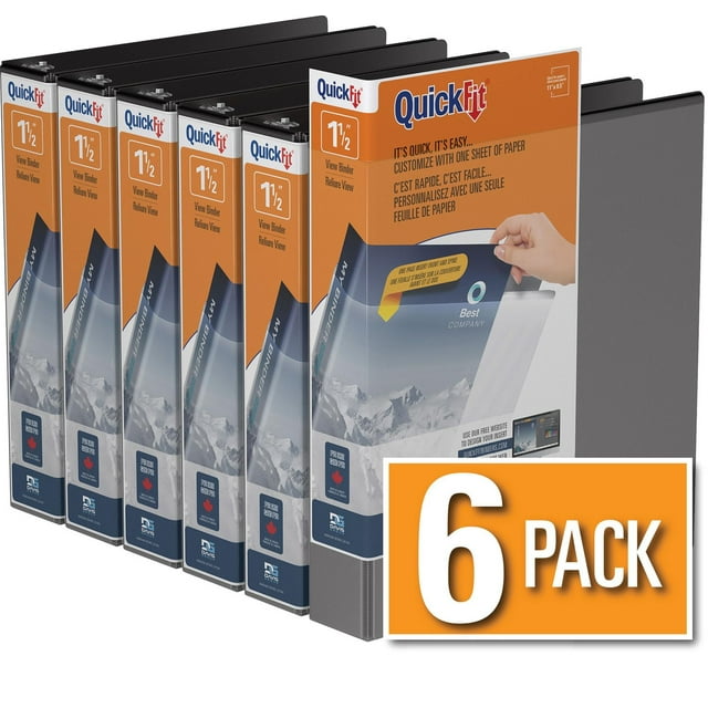 QuickFit® View Binder, D Ring, 6 Pack, 1.5"