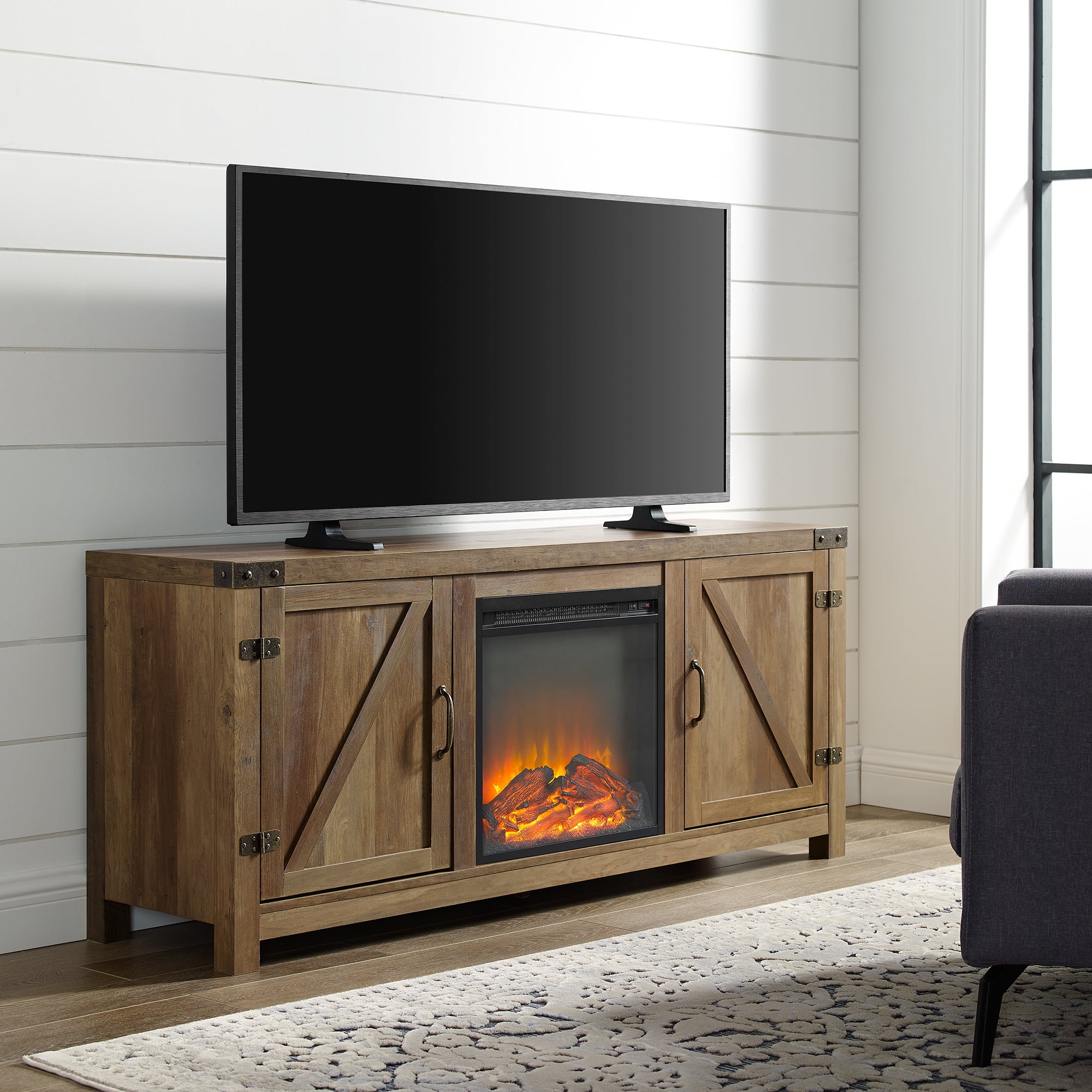 58 Barn Door Farmhouse Fireplace Tv Stand For Tvs Up To 65 White 58 Barn Door Farmhouse Fireplace Tv Stand For Tvs Up To 65 White Oak Com