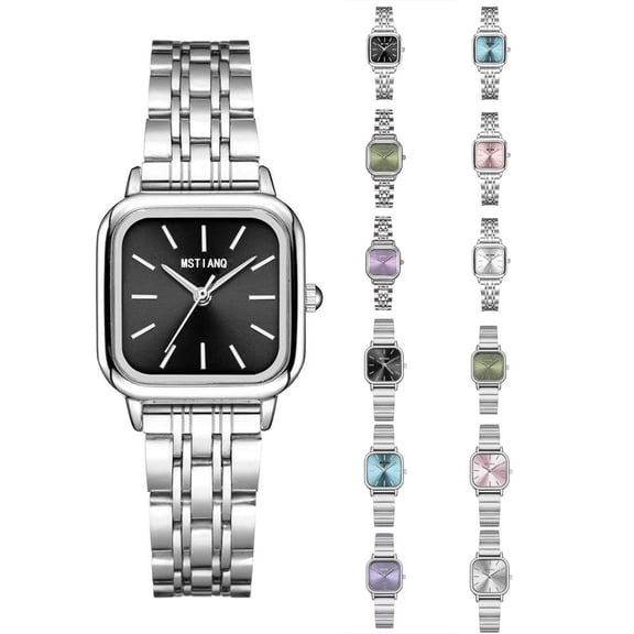 Resicozy Watches for Women with Vintage Fashion Rectangular Case Black Dial Stainless Watch Band Gray