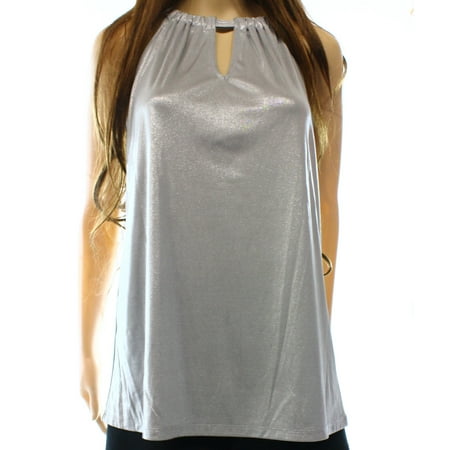 Keyhole Beaded Halter Top - INC NEW Silver Women's Size XL Halter Keyhole Shimmer Pleated Blouse