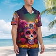 thumbnail image 3 of Pofeuu Vintage Patterned Skull Print Hawaiian Shirt for Men Sleeves Casual Button Down Summer Beach Dress Shirts T-Shirts,Large, 3 of 7