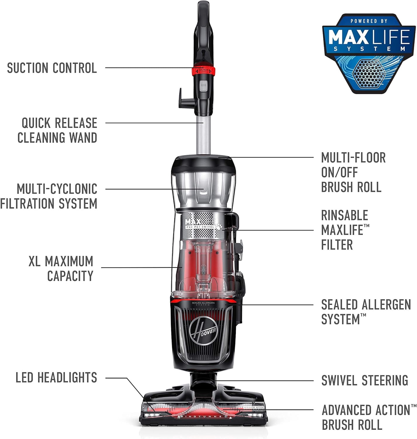 Hoover MaxLife Pro Pet Swivel HEPA Media Vacuum Cleaner - UH74220PC