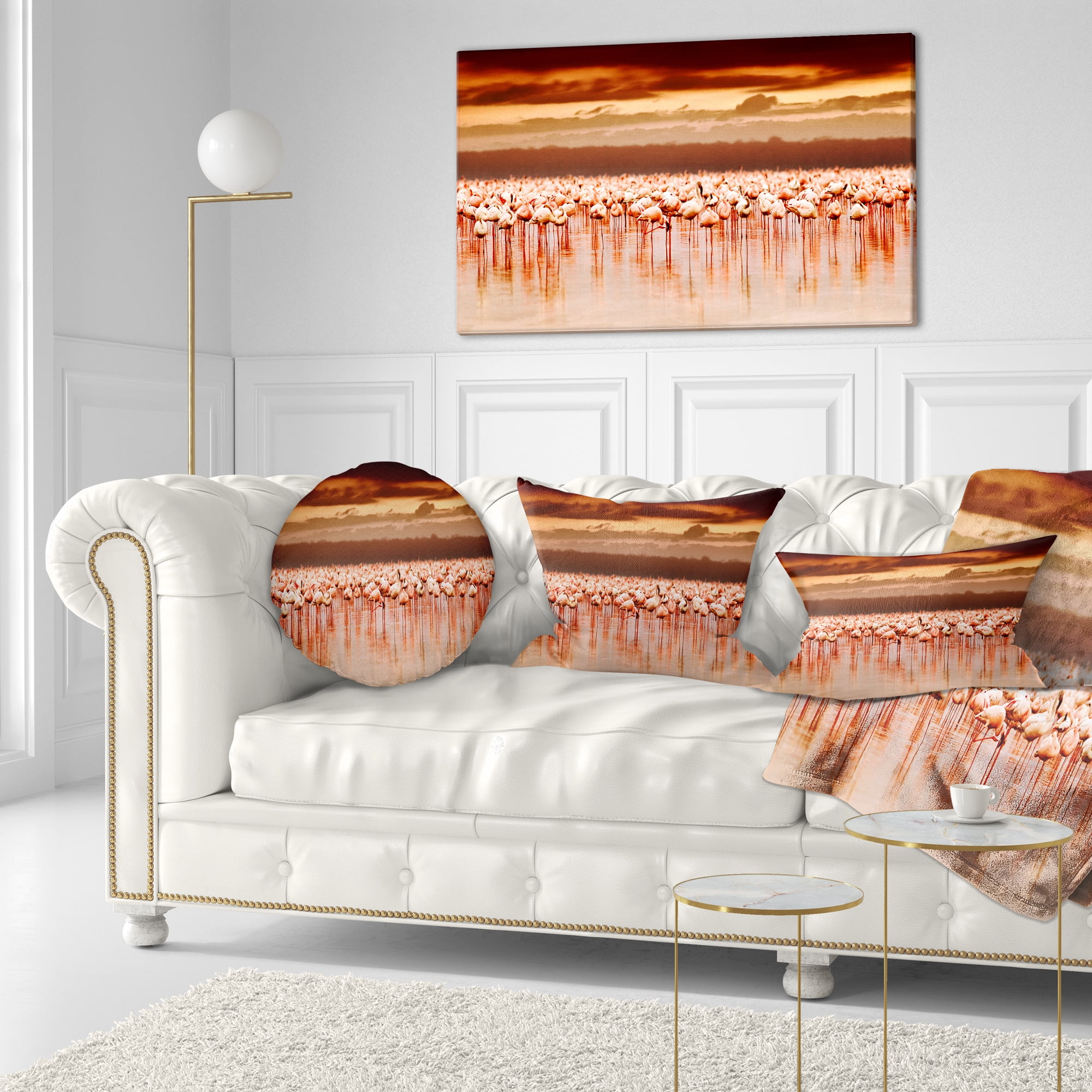 Designart African Flamingos View At Sunset - Floral Throw Pillow - 12x20