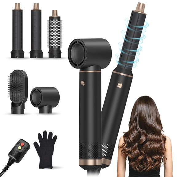 Kisportee 5 in 1 Hair Dryer Brush Set, Upgrade Blow Dryer Brush Air Curler, Hair Dryer & Styler with Negative Ion Technology, Hair Styler Tool for Curling, Volumizing, Smoothing