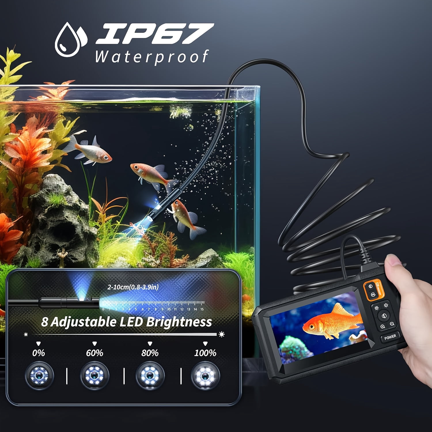 Endoscope Camera with Light, Inspection Borescope Camera with 4.3" IPS Screen, 1920P HD with 8 LED Lights, 15FT Semi-Rigid Cord Bore Scope, IP67 Endoscope for Sewer, Dual Lens(Orange)