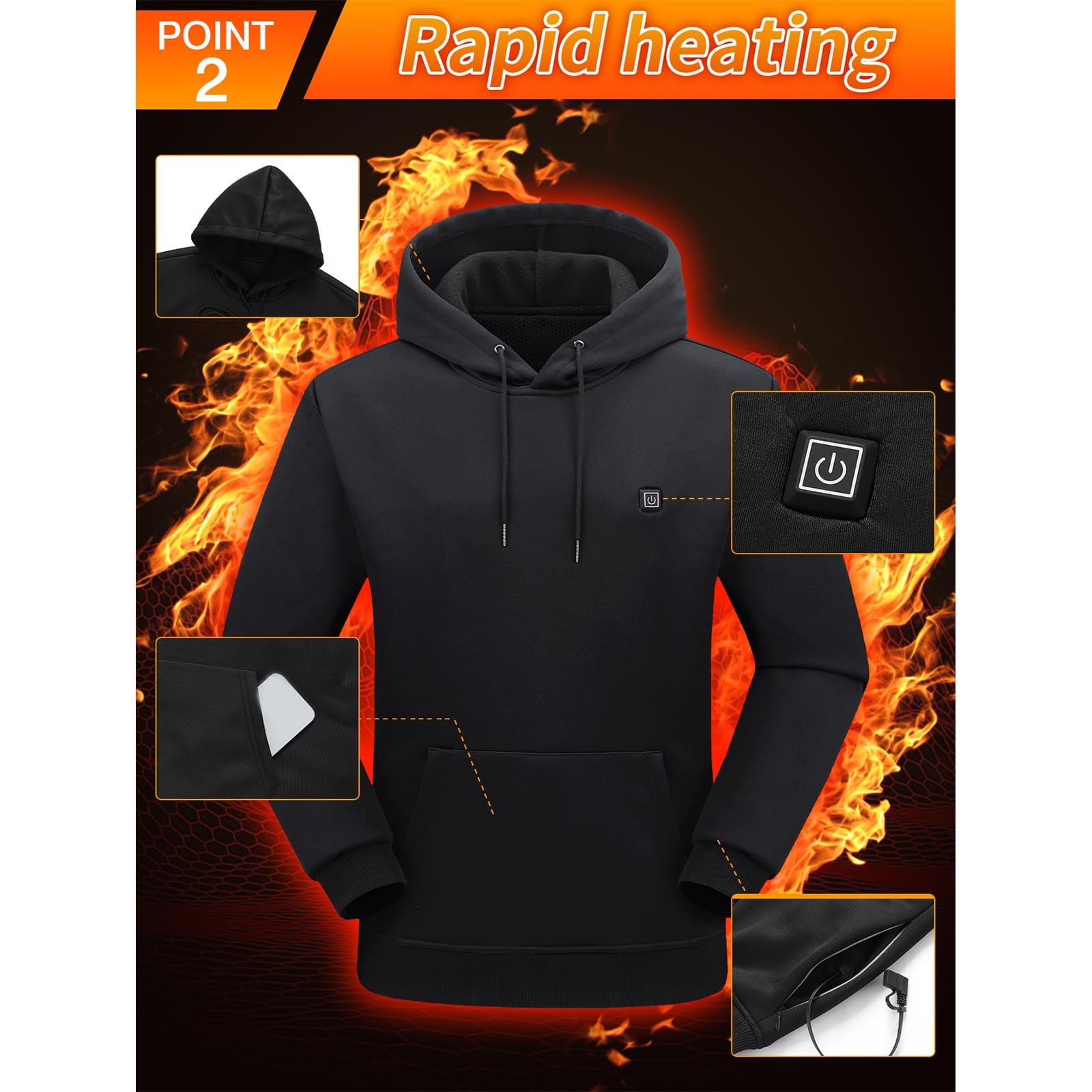 purcolt Heated Hoodie for Men Women, USB Electric Unisex Heated Jackets Hooded Pullover Sweatshirts Thick Warm Casual Lightweight Heating Coat with 5 Heating Zones, Power Bank Not Included
